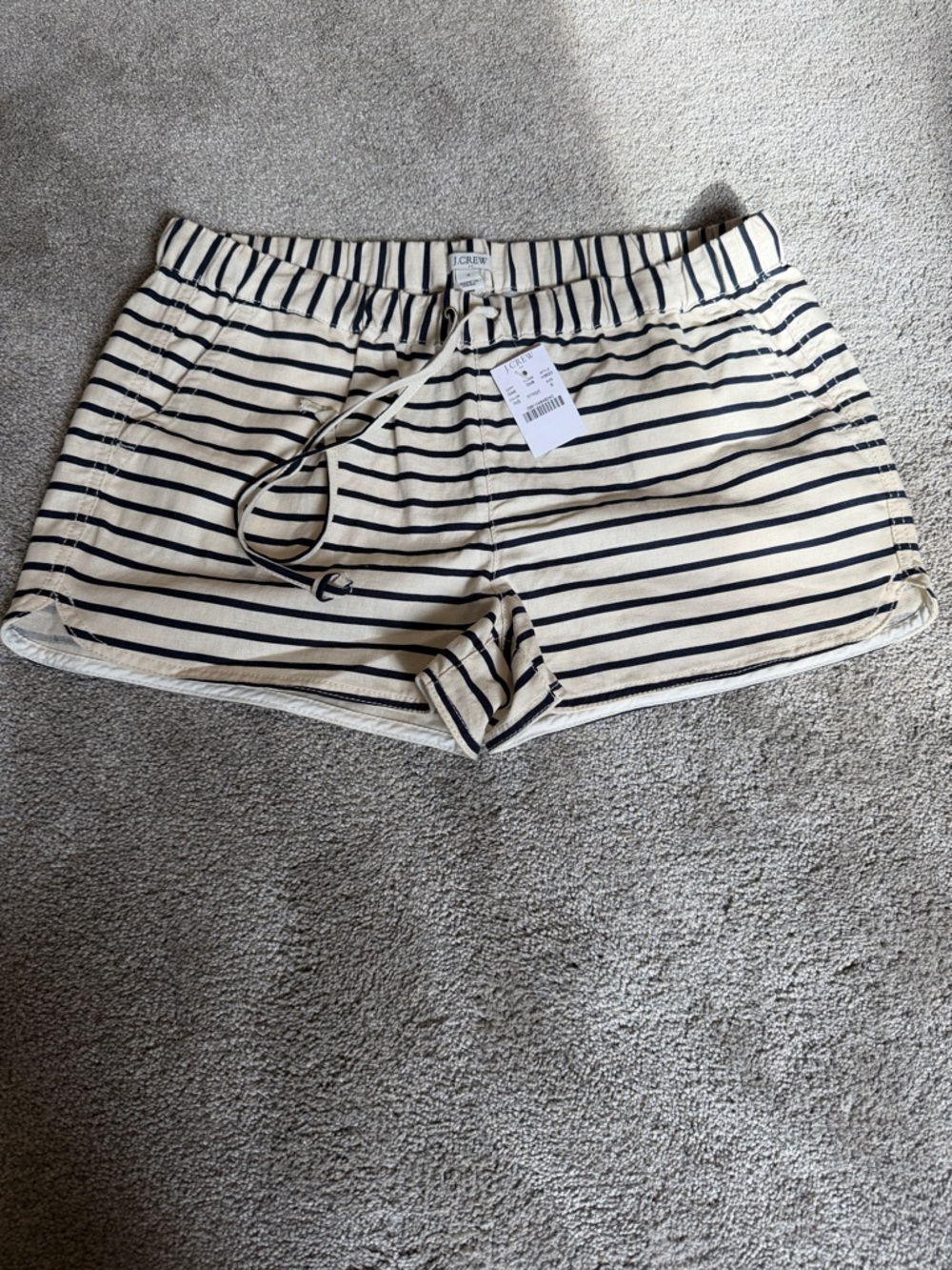 J. Crew Ivory and Navy Striped Cotton Drawstring Casual Shorts